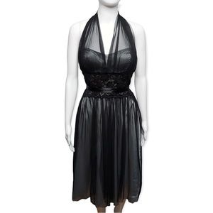 Y2k Formal Halter Dress Ynes Medium M Black Mesh and Lace Made in USA Prom Dance